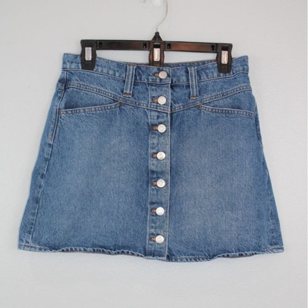 Madewell Skirt Women's 28 Blue Jean Deniem A Line Button Front Western Spring